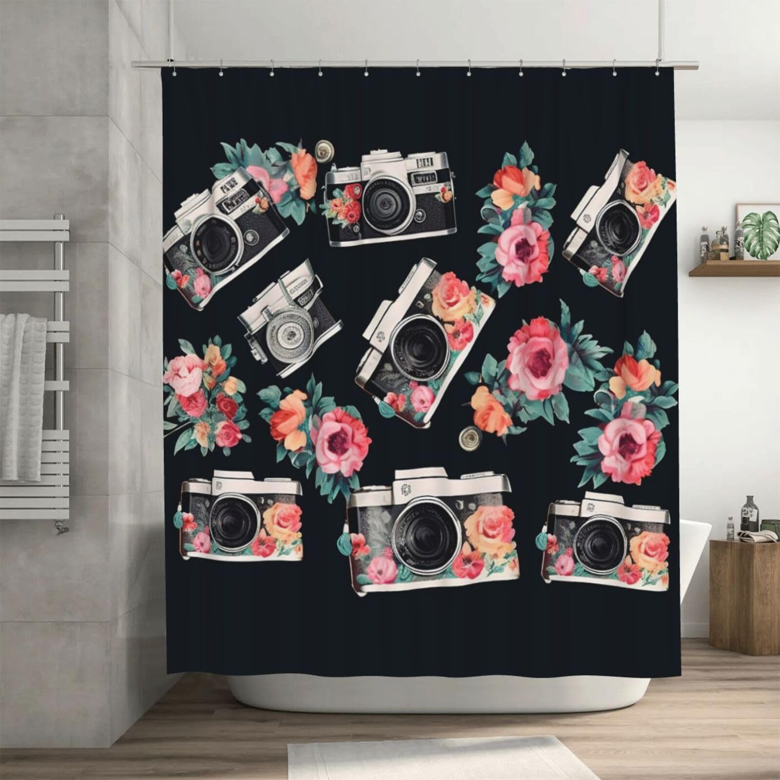 Rideau de douche imperméable fleuri 183x183 cm avec 12 crochets