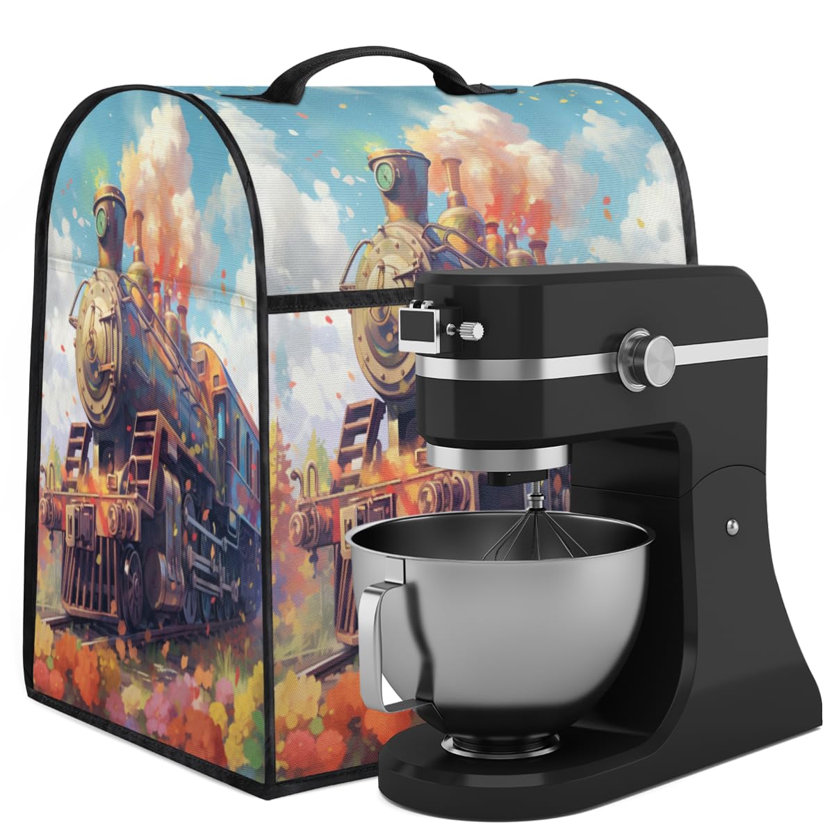 Coffee Maker Cover Train Pattern Kitchen Appliance Covers Small Appliance Covers Blender Cover Juicer Cover Dust Covers for Kitchen Appliances with Top Handle and Pockets,Washable,B491