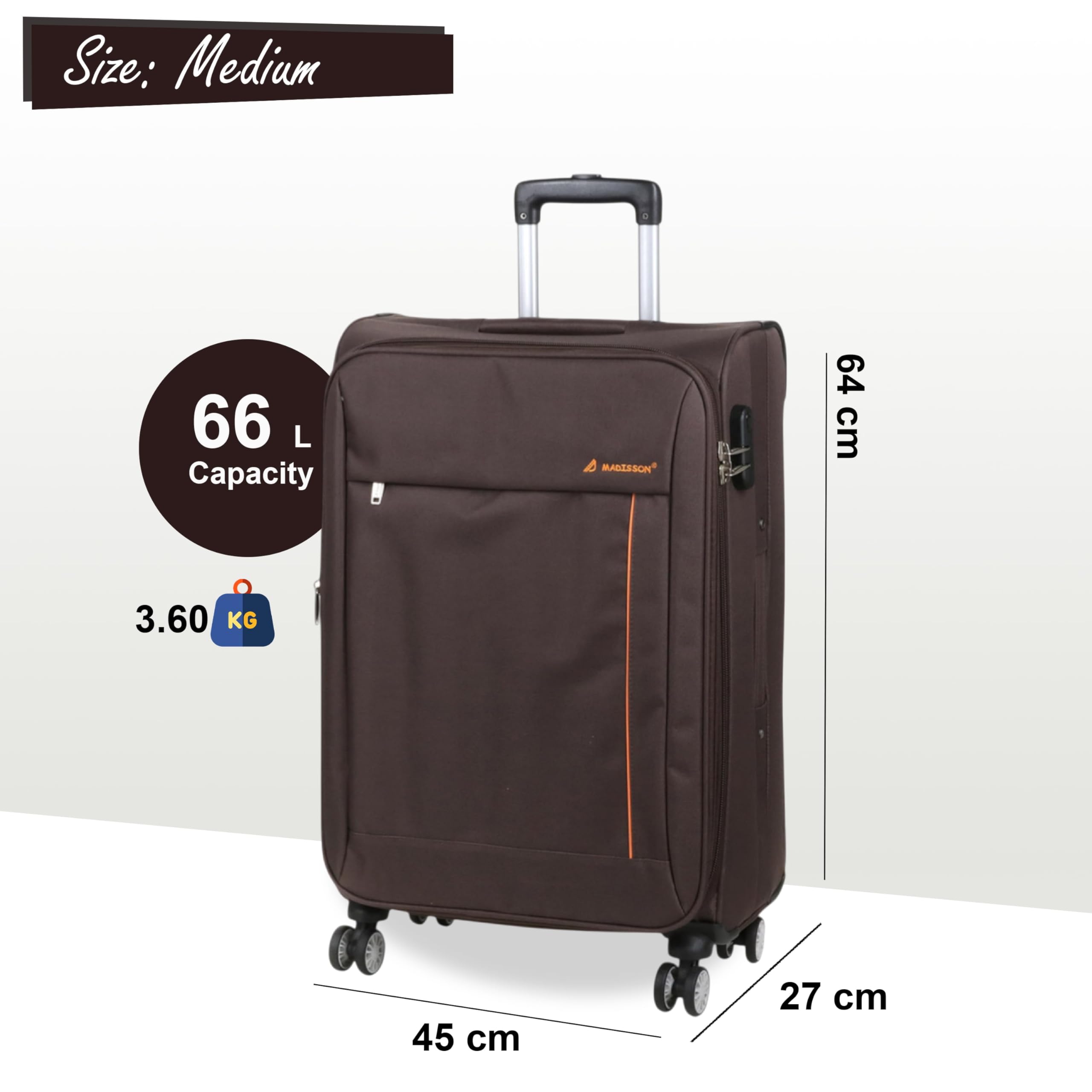 Infinity Leather Lekka miękka obudowa walizki 8-kołowy bagaż podróżny, Brązowy, M - 26", Walizka