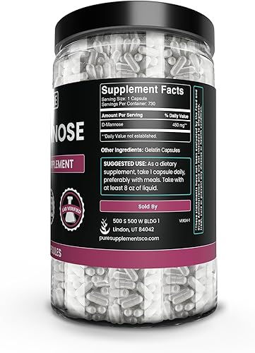 Miniatura 3 de PURE ORIGINAL INGREDIENTS D-manosa (730 cápsulas) sin magnesio o rellenos de arroz, siempre puro, verificado por laboratorio