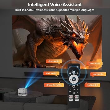 Netflix Officially Licensed Projector,BETTDOW Closed-Design Projector with Wifi 6 and Bluetooth 5.2,Intelligent Voice Assistant,Electric Focus Projector for Netflix/YouTube/Prime Video/D+