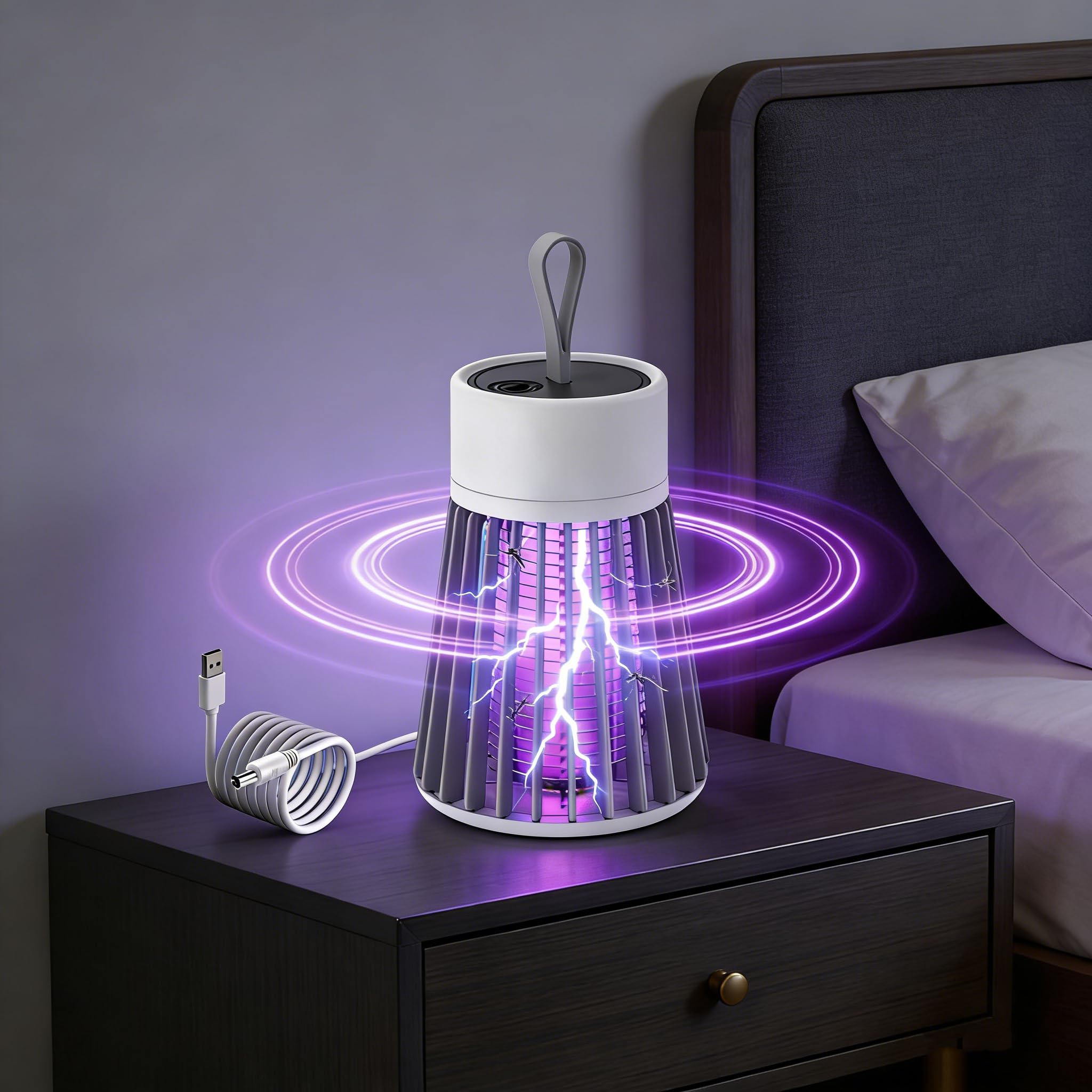 USB Rechargeable Bug Zapper, Electric Mosquito Killer for Indoor Outdoor Use, Portable Fly Trap for Home Garden Camping Patio, Safe for Kids Pets, Ultra Quiet, 360° UV Light, High Voltage Grid