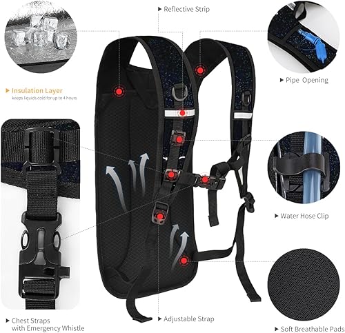 Miniatura 5 de Mochila de hidratación con vejiga de agua de 2 L, mochila de agua para raves, paquete de hidratación de aislamiento ligero para hombres y mujeres,