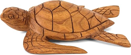 G6 Collection Estatua de tortuga de madera para decoración del hogar, escultura tallada a mano, hecha a mano, playa, tropical, náutico, océano,