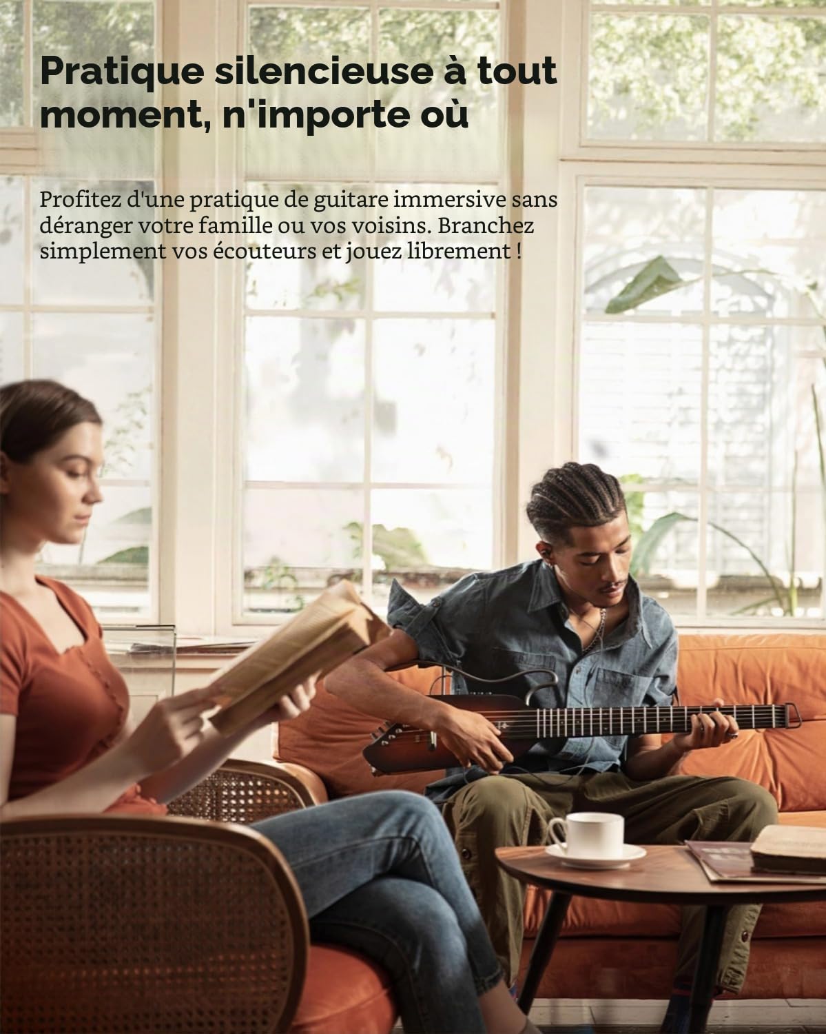 Donner HUSH-I Guitare de voyage – Guitare acoustique-électrique portable ultra légère et silencieuse sans tête, corps en acajou avec cadres amovibles, sac de transport et accessoires, naturel