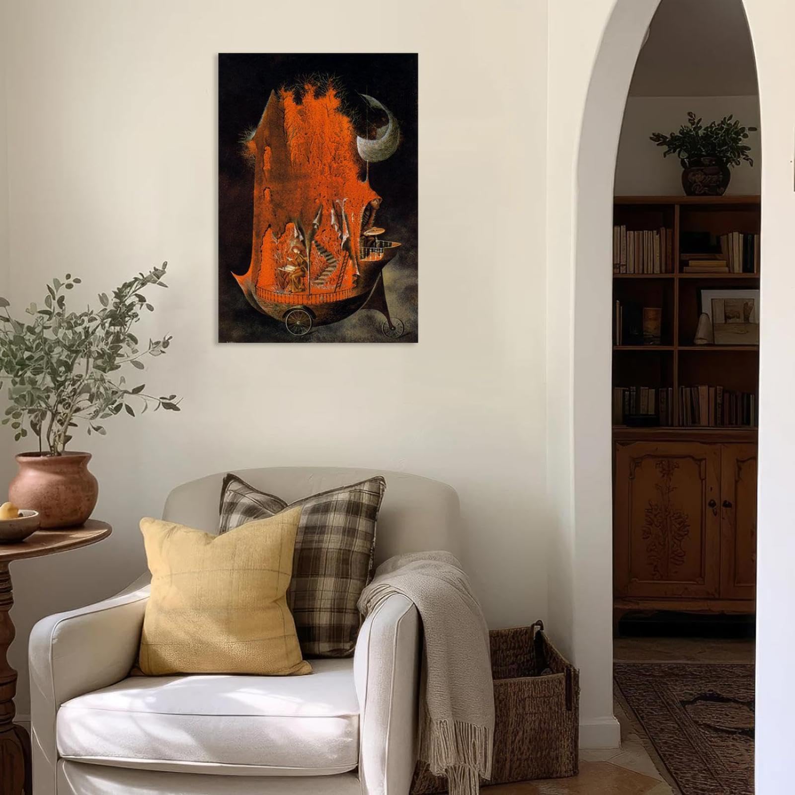 MYCGGDGH Póster de pintura famosa de Remedios Varo,los emigrantes,reproducción de imágenes impresas en lienzo,arte surrealista para de sala de estar,105x70cm(41x28in) Marco interior