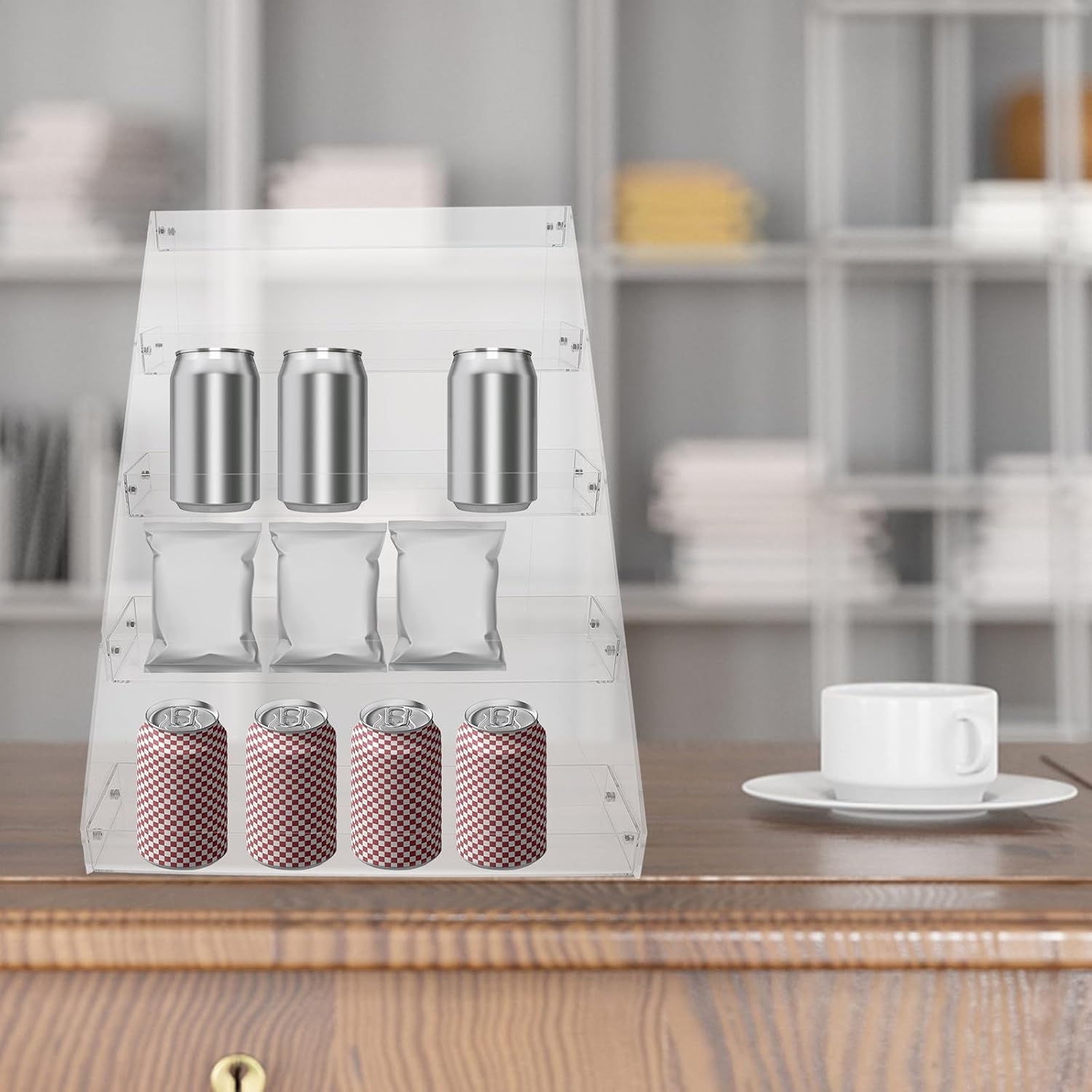 FRCOLOR Acrylic Beverage Display Rack 5-Tier Drinks Storage Organizer Shelf for Convenience Store Supermarket Countertop