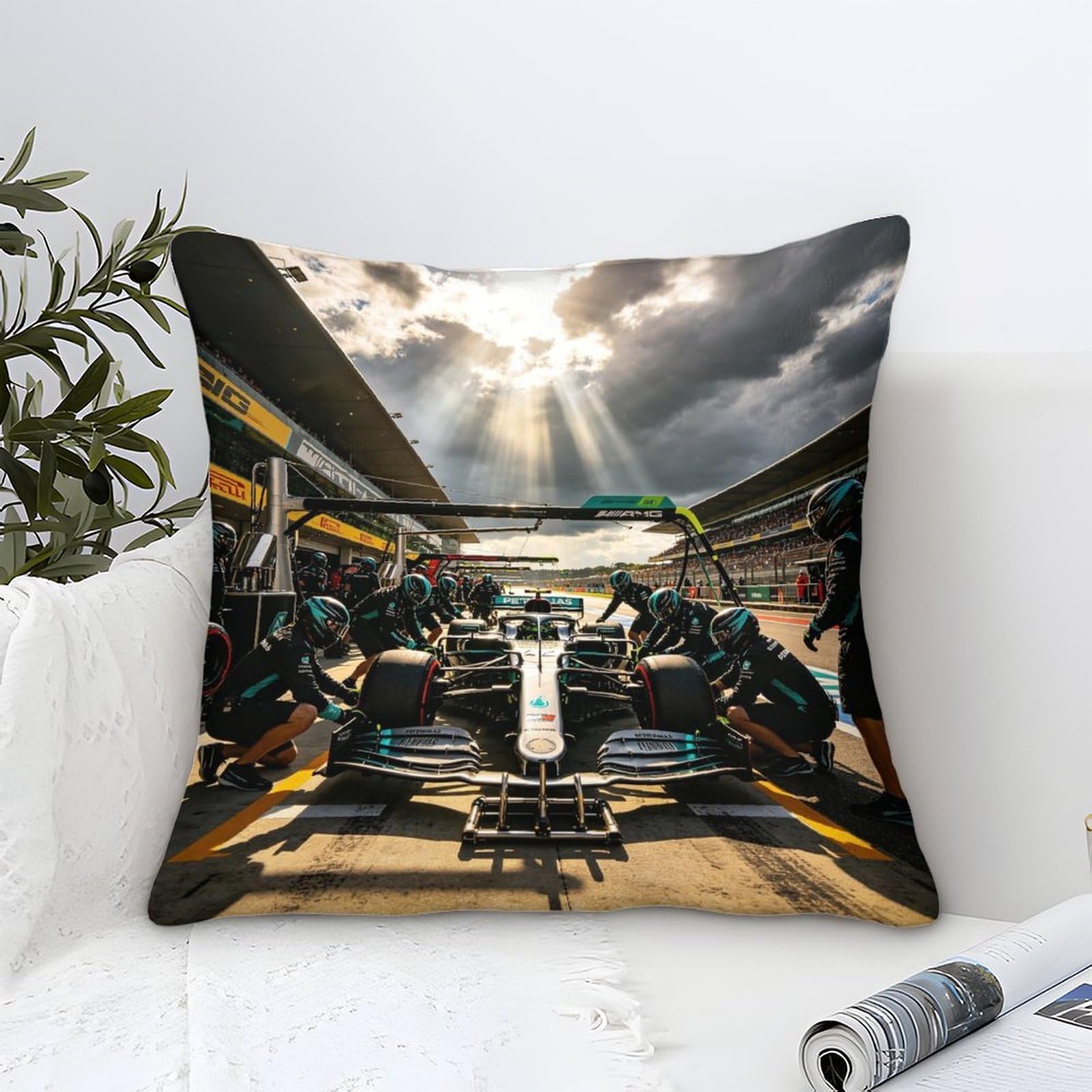 Dafufbw Mercedesse Racing-2 Mercedesse Racing Themed Microfiber Cushion Cover, 40X40cm Pit Stop Decorative Square Throw Pillow Case For Couch Livingroom Sofa Bed