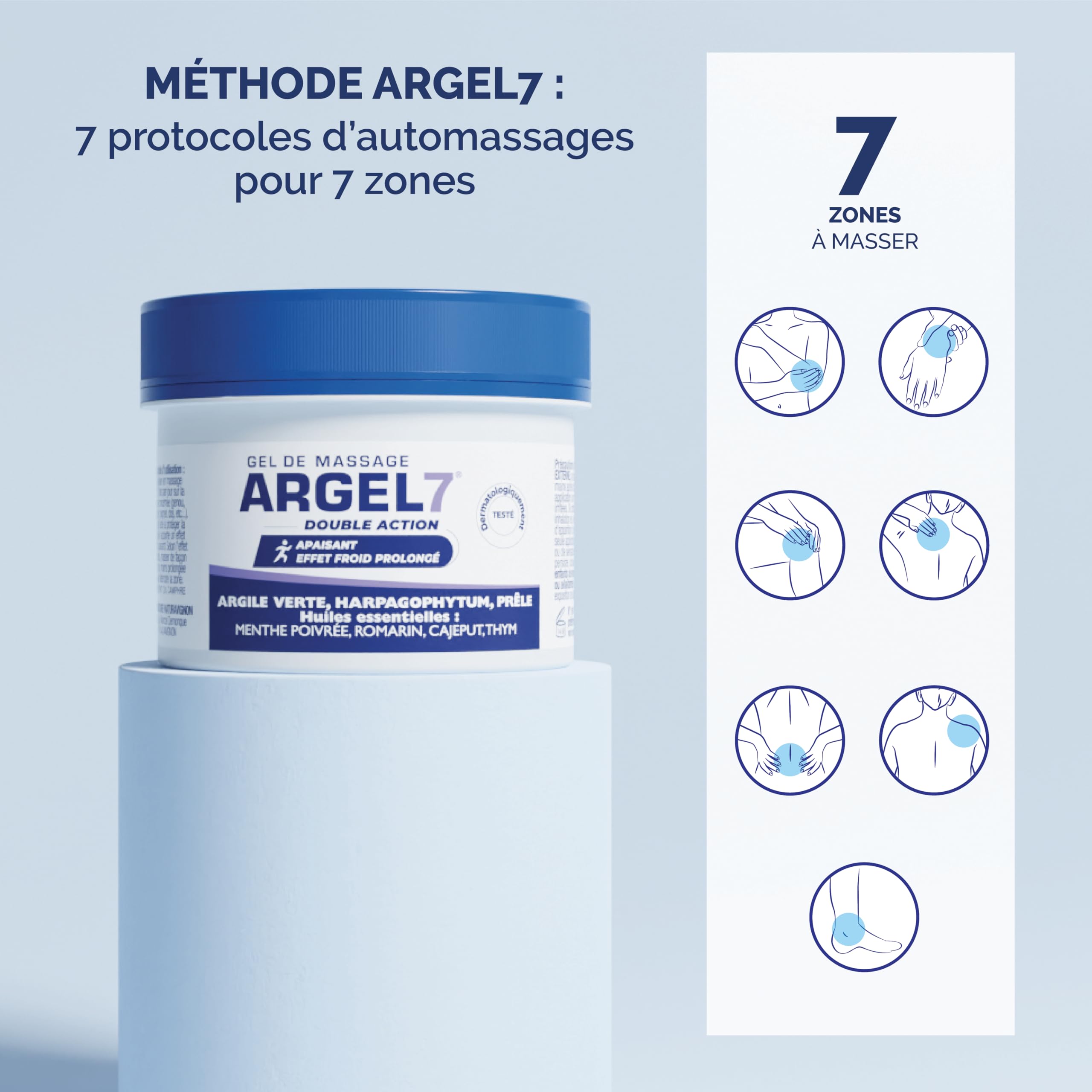 NaturAvignon Argel 7 gel de massage gênes articulaires et contracture musculaire | argile verte, harpagophytum | genoux douleur dos |effet cryothérapie | massage et relaxation | pot 120mL