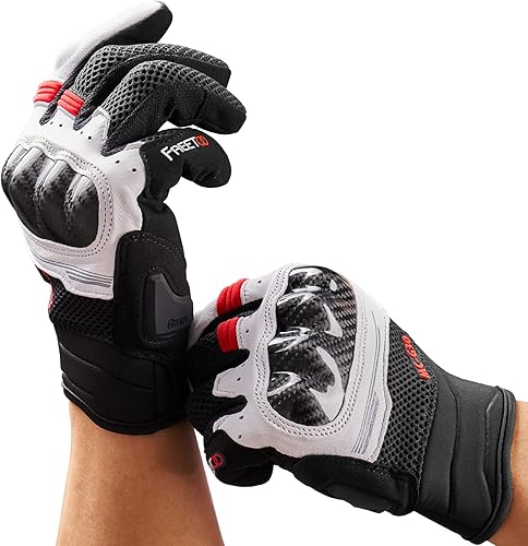 FREETOO Guantes de motocicleta con armadura de nudillos de carbono para hombres y mujeres, guantes de cuero transpirable con protección de palma