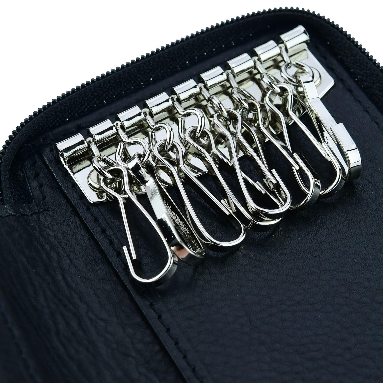 CONTE MASSIMO Llavero para Hombre y Mujer, de Piel Auténtica con Cremallera, Ganchos y Bolsillos, con Caja de Regalo