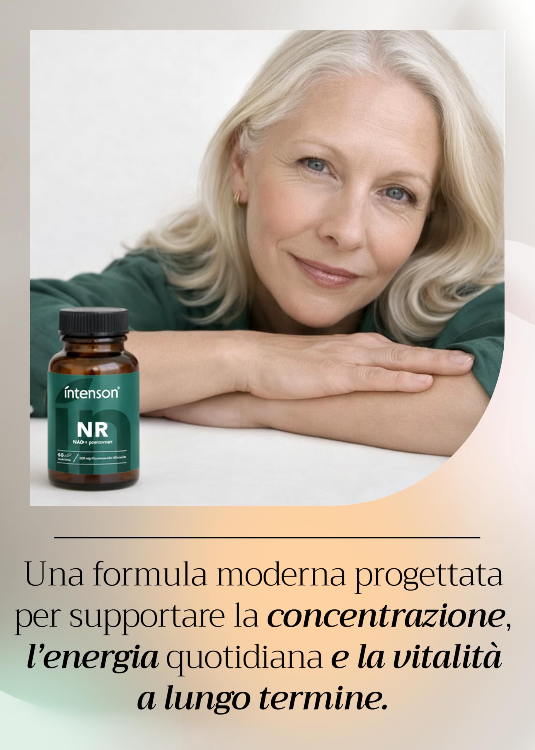 Intenson Nicotinamide Riboside NR, NAD+ Precursor, 300 mg per Capsula, NAD+ Booster, Benessere dell’età, 60 Capsule Vegane, Formula Pulita e Essenziale