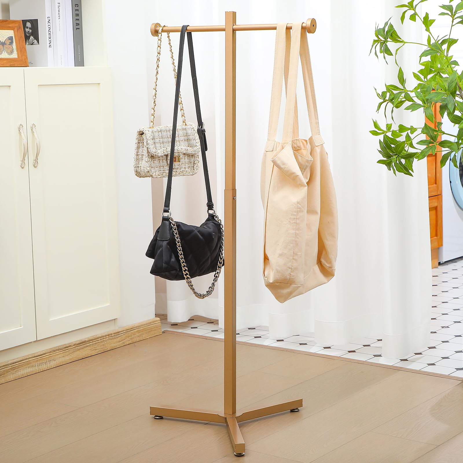 Blulu Estante de Metal Ajustable Resistente para Bolsas de la Compra, Soporte de Exhibición Cromado, 45 Pulgadas