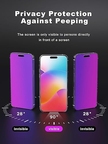 Miniatura 3 de Protector de pantalla de privacidad compatible con iPhone 15 Pro Max de 6.7 pulgadas, degradado morado, antiespía, anti luz azul, protector de