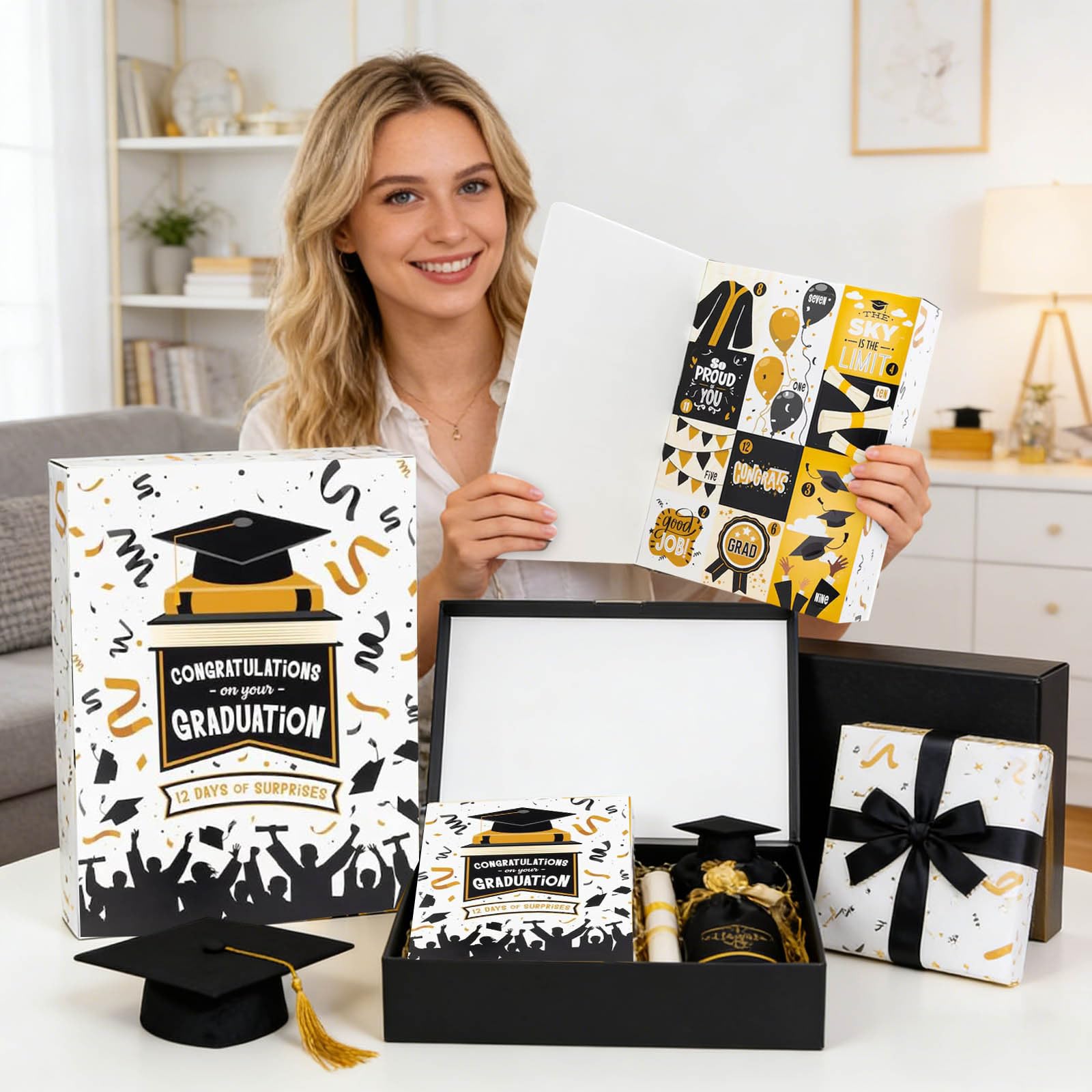 Graduation Countdown Gift Box,12-Days Fillable Surprise Paper Gift Packaging Boxes,Empty DIY Graduation Present Calendar Boxes for Graduates,Gifts Not Included (2) — view 5