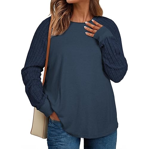 Eytino Plus Size Tops for Women Casual Crewneck Raglan Long Sleeve Shirts Loose Lightweight Tunics(1X-5X)