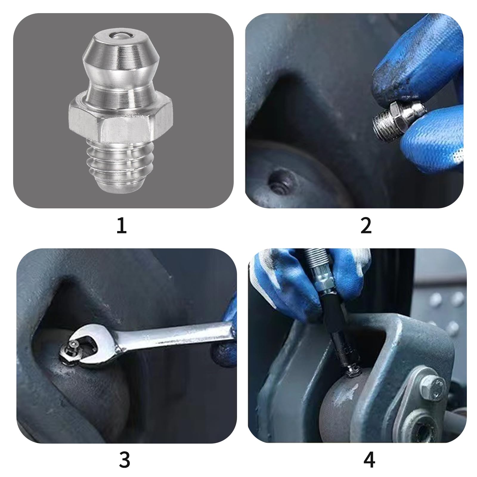 10 x lubrificatore diritto in acciaio inossidabile 304, lubrificante M6, lubrificatore a vite, accessori pistola a grasso, testa di lubrificatore destro per auto moto, M6 x 1 mm (argento)