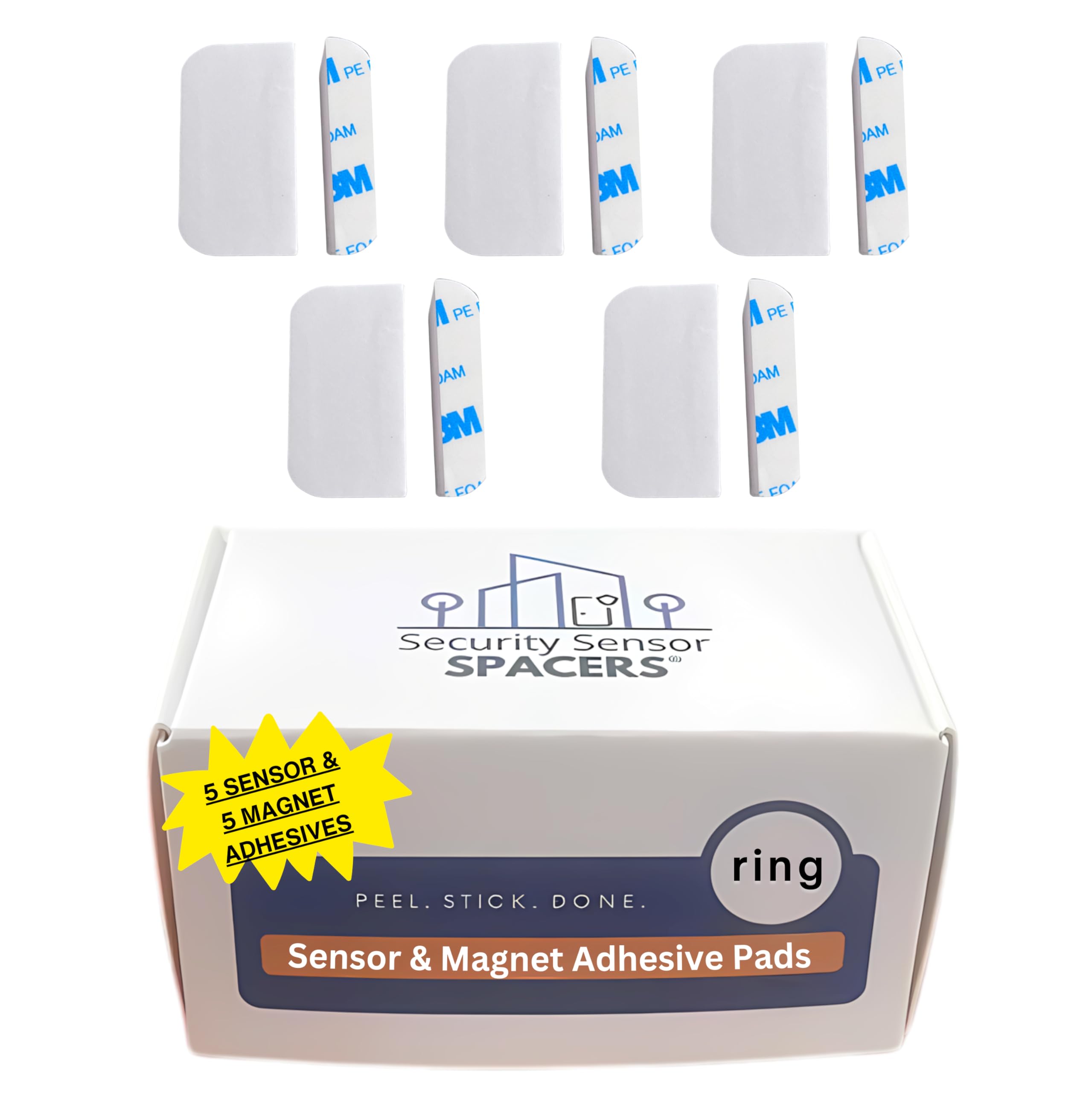 Ring Contact Sensor Adhesive | Ring Sensor Mounting Tape Replacement Pads | Works with Door, Window, Wall Alarm Sensors | Easy Mount, No Cutting, Peel and Stick (10 Pack Sensor + Magnet Side)