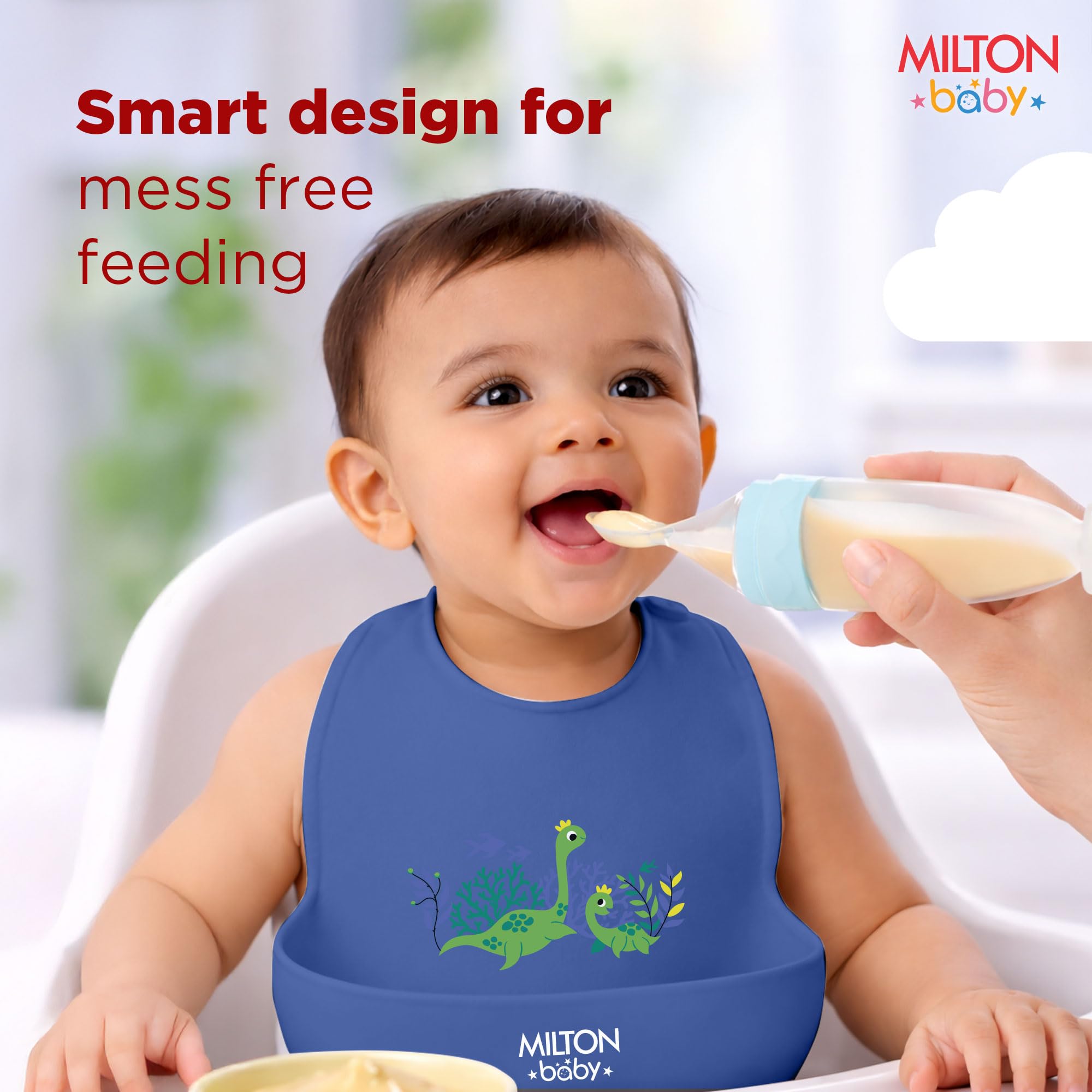 Milton baby Silicone Bib Dino Print I Spill Resistant Apron I Water Proof I Easy To Clean I Deep Food Catcher I Adjustable For Growing Babies I Soft Comfortable Material, No Mess Feeding, Navy Blue 1