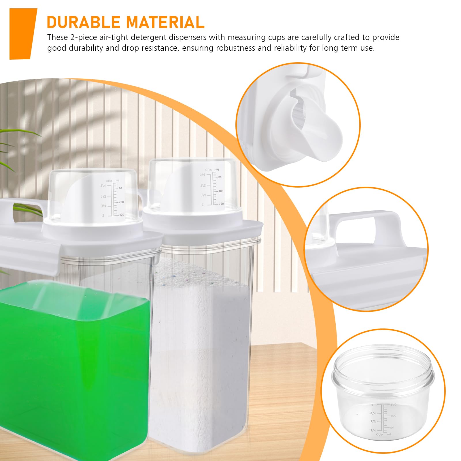 2 dispenser per detersivo ermetico da 2000 ml, con misuratore: detersivo in polvere, dispenser multiuso per detersivo, per detersivo in polvere, per detersivo, cereali