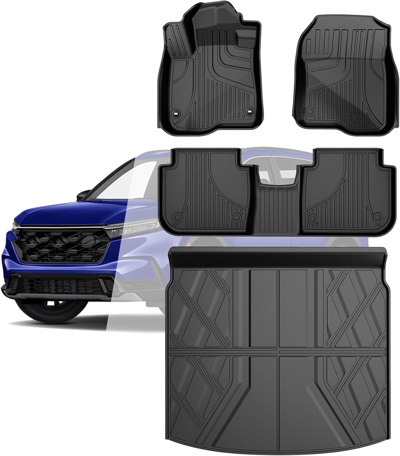 Floor Mats & Cargo Liner Fit for Honda CRV 2023-2025 2026 All Models (Include Hybrid) - Custom Fit All Weather Floor Liners & Trunk Mat (Upper Deck) 2025 CR-V Accessories Full Set Car Mats Floor Mats&Cargo Liner 2023-2026 CRV