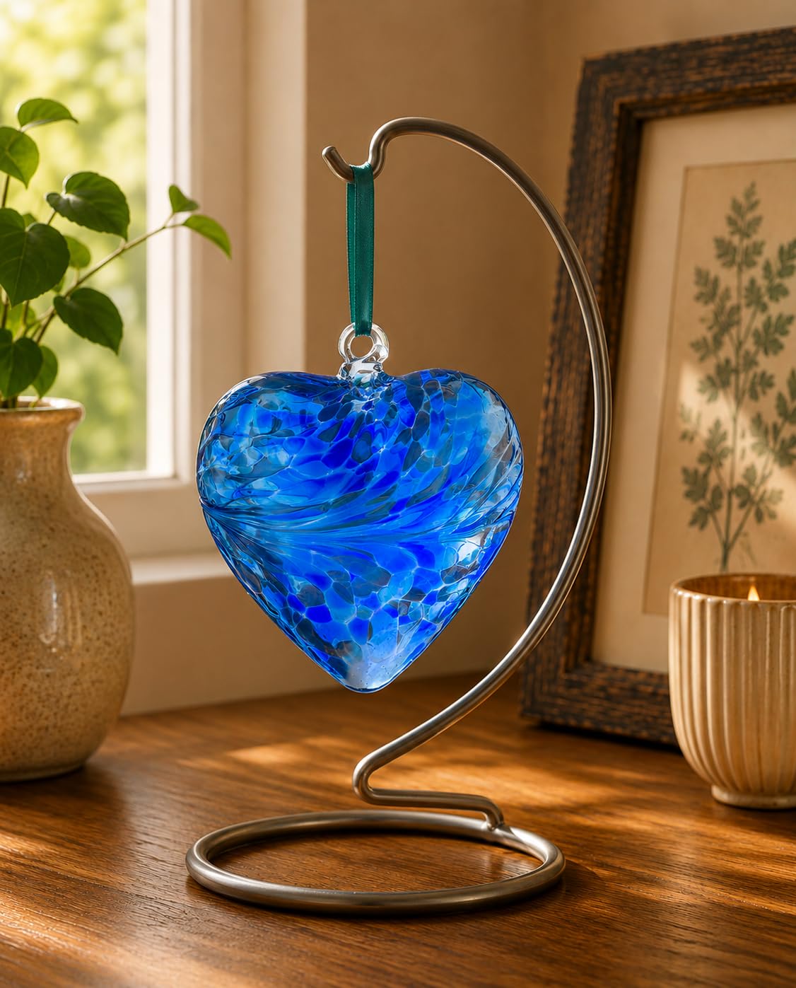 Sienna Glass Friendship Heart - Blue - 12cm - Hand Blown Glass Ornament
