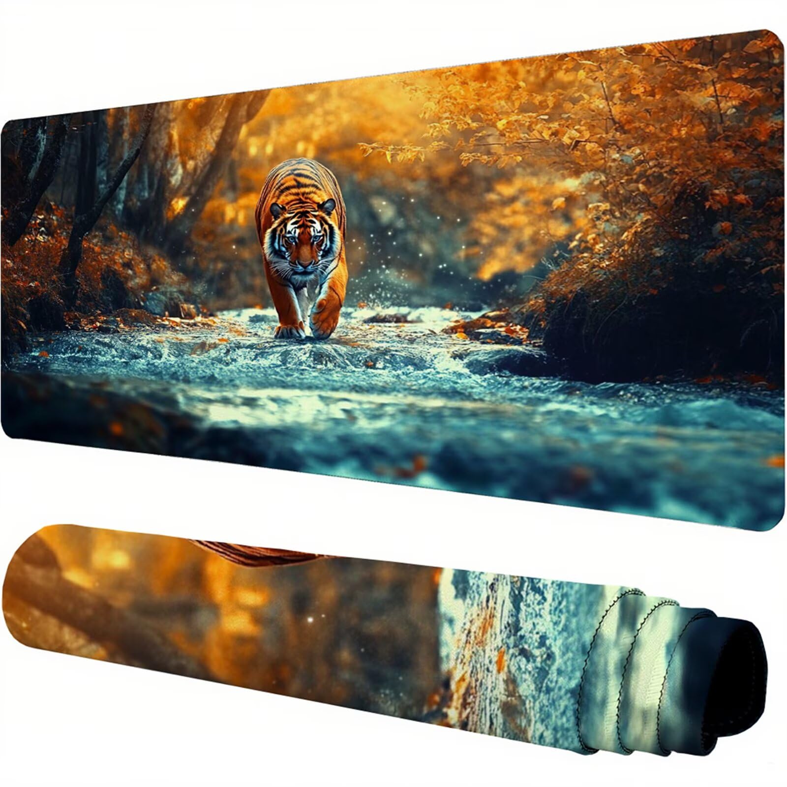 Żółta podkładka pod mysz XXL 1600 x 800 x 3 mm tygrys podkładka pod rękę biurko akcesoria antypoślizgowa gumowa podstawa i szyte krawędzie podkładka pod mysz dla graczy do dekoracji biura