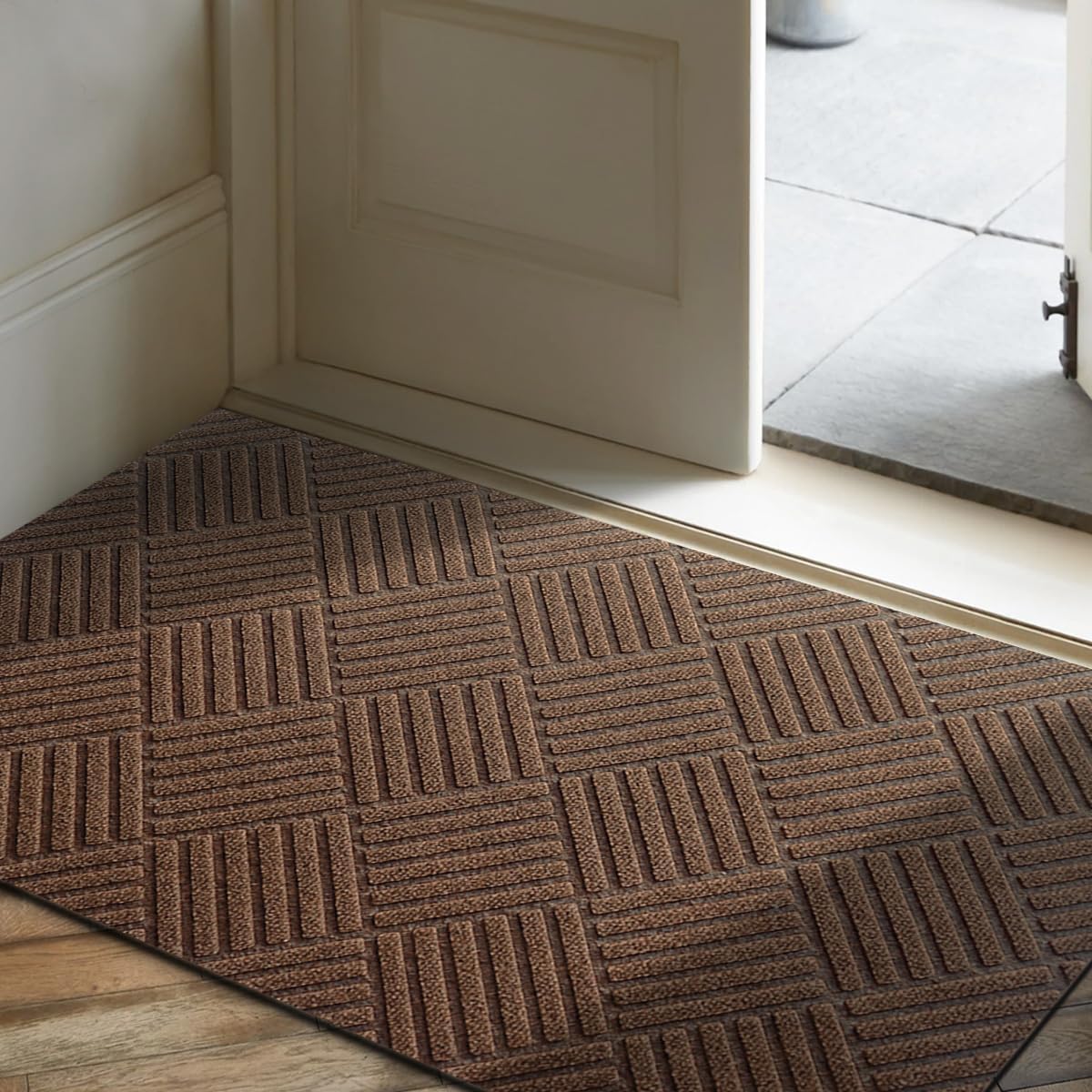 EGO LIFE 100% Waterproof Extra Durable Doormat, Natural Rubber Backing, Non Slip, Easy Clean, All-Season Heavy Duty, Low Profile Patio Entrance Floor Mat(23.5X35, Brown) Brown 23.5x35inch