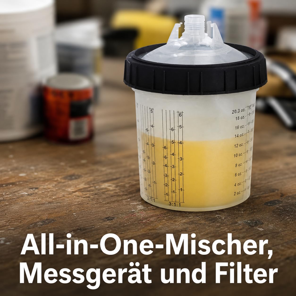 Lackierpistole Becher Set für HVLP- und LVLP-Lackierpistole 600ML Lackmischbecher Kit mit 30 Bechern und Deckeln, 20 Stecker, 10 Verschlussstopfen, Rührstab, Handschuhe und Aufbewahrungsbeutel