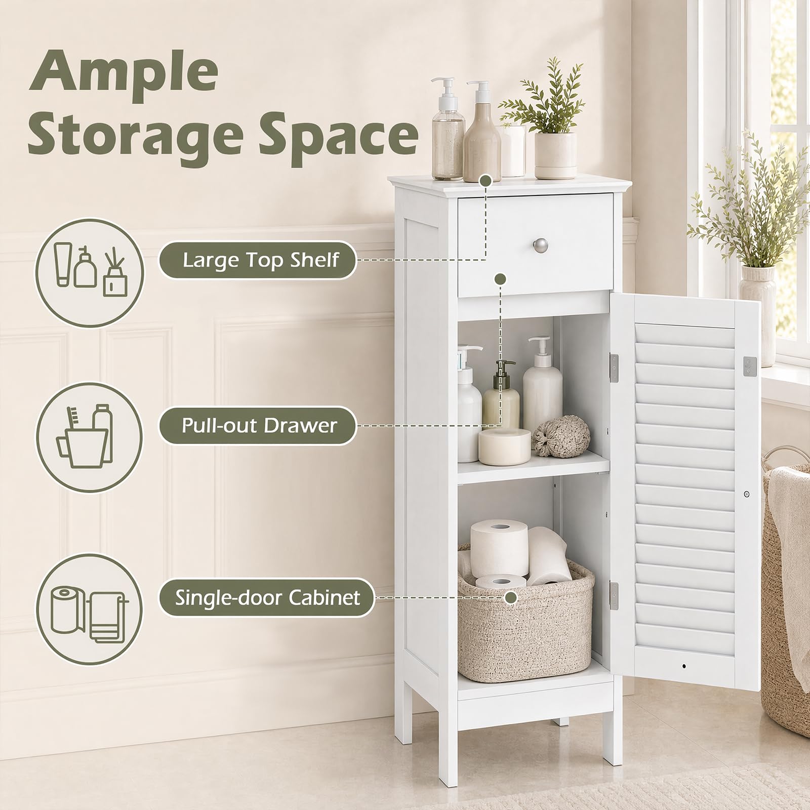 LIFEZEAL Meuble de Rangement pour Salle de Bain avec Étagère Réglable