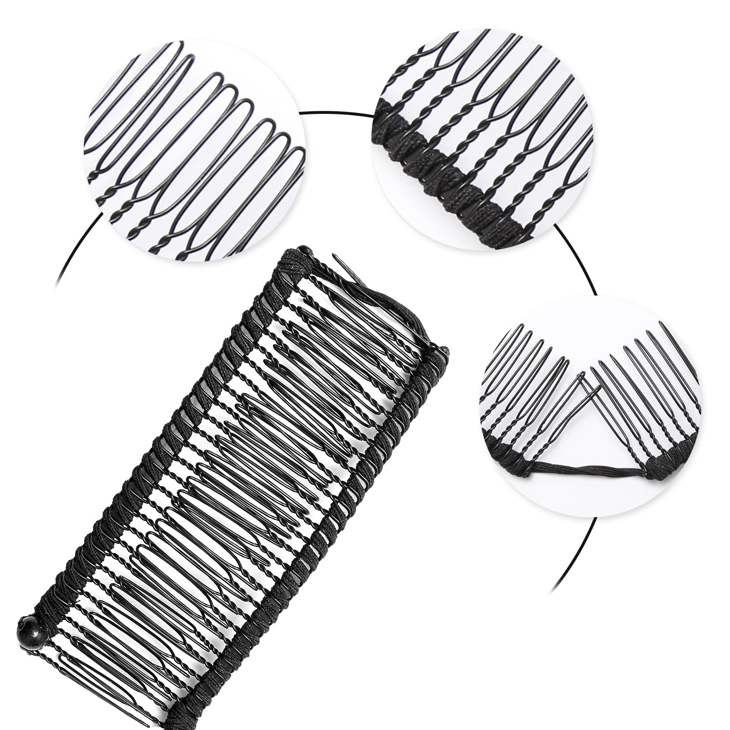Luckious 2 Piece Banana Clip Elastic Hair Comb,Adjustable Vintage Banana Clip,Ponytail Clip,No Frills Hair Clip,Banana Hair Clip Tool (Black 30 Teeth) - Image 3