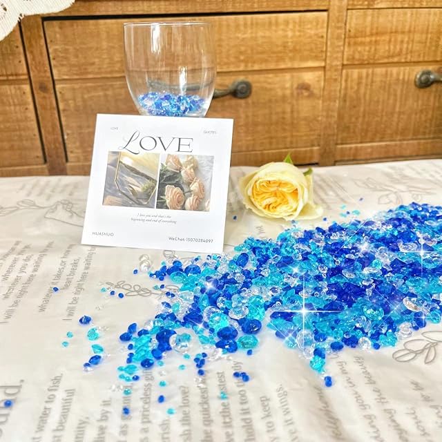 4200 Pcs Colored Rhinestones - Acrylic Diamonds - Dining Table Crystals - Clear Gemstones - Wedding Confetti - For Decorating Wedding Party, Dining Table, Vase Filler (blue mix)