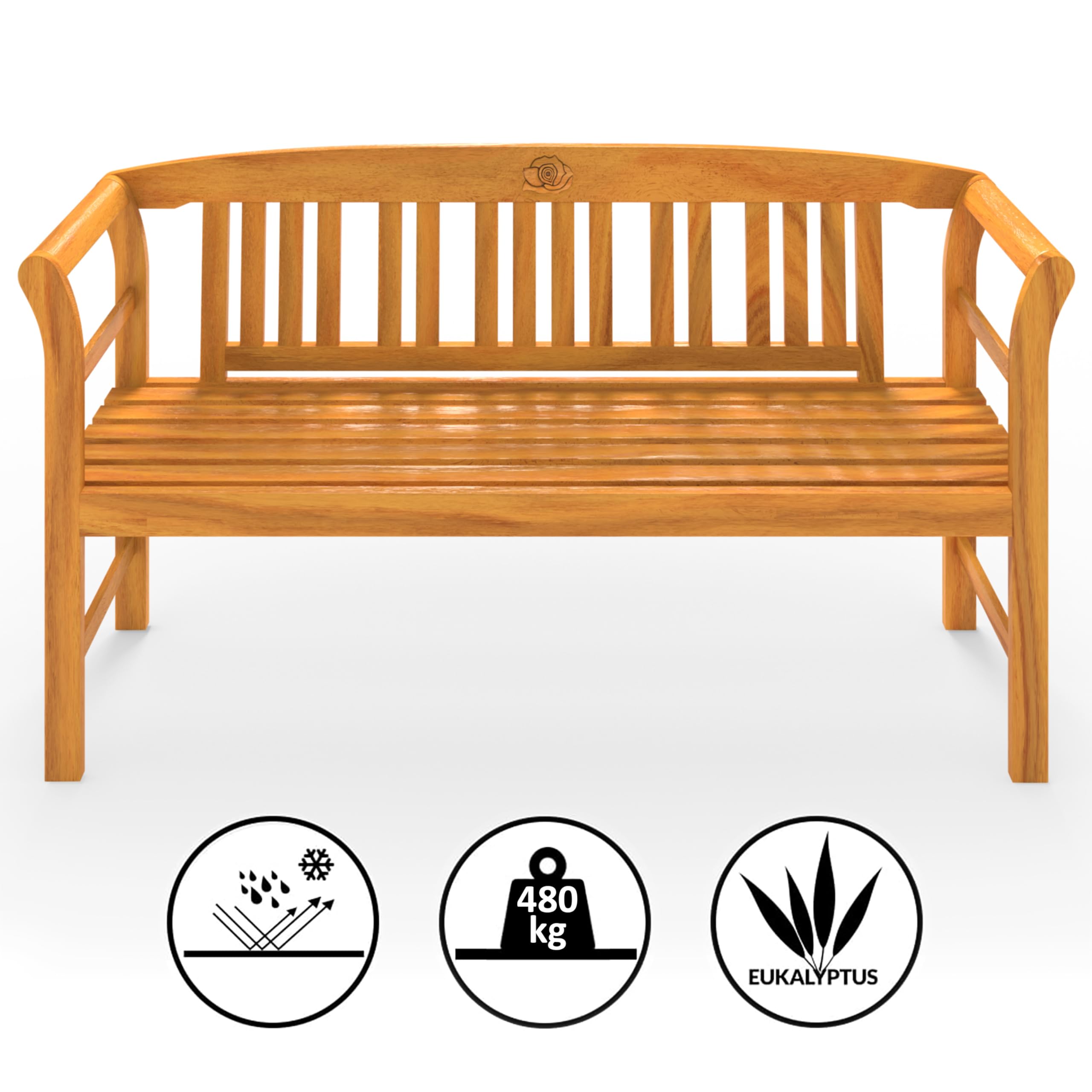 Casaria Banc de Jardin en Bois d'Eucalyptus Certifié FSC - Gravure de Rose