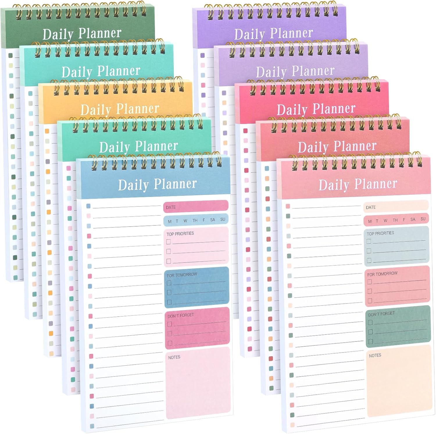 LABUK 10 Pack Daily To Do List Notebook 5″ x 8″ Daily Planner 30 Sheets Spiral to Do List Notebook for Classroom Office Plan Work Schedule Checklist