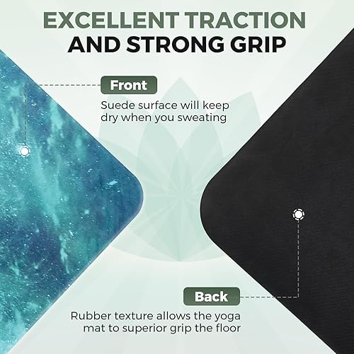 Miniatura 8 de U&M Tapete de yoga antideslizante, tapete de gamuza para ejercicio con bolsa de transporte para yoga, pilates y meditación, estiramiento de suelo y