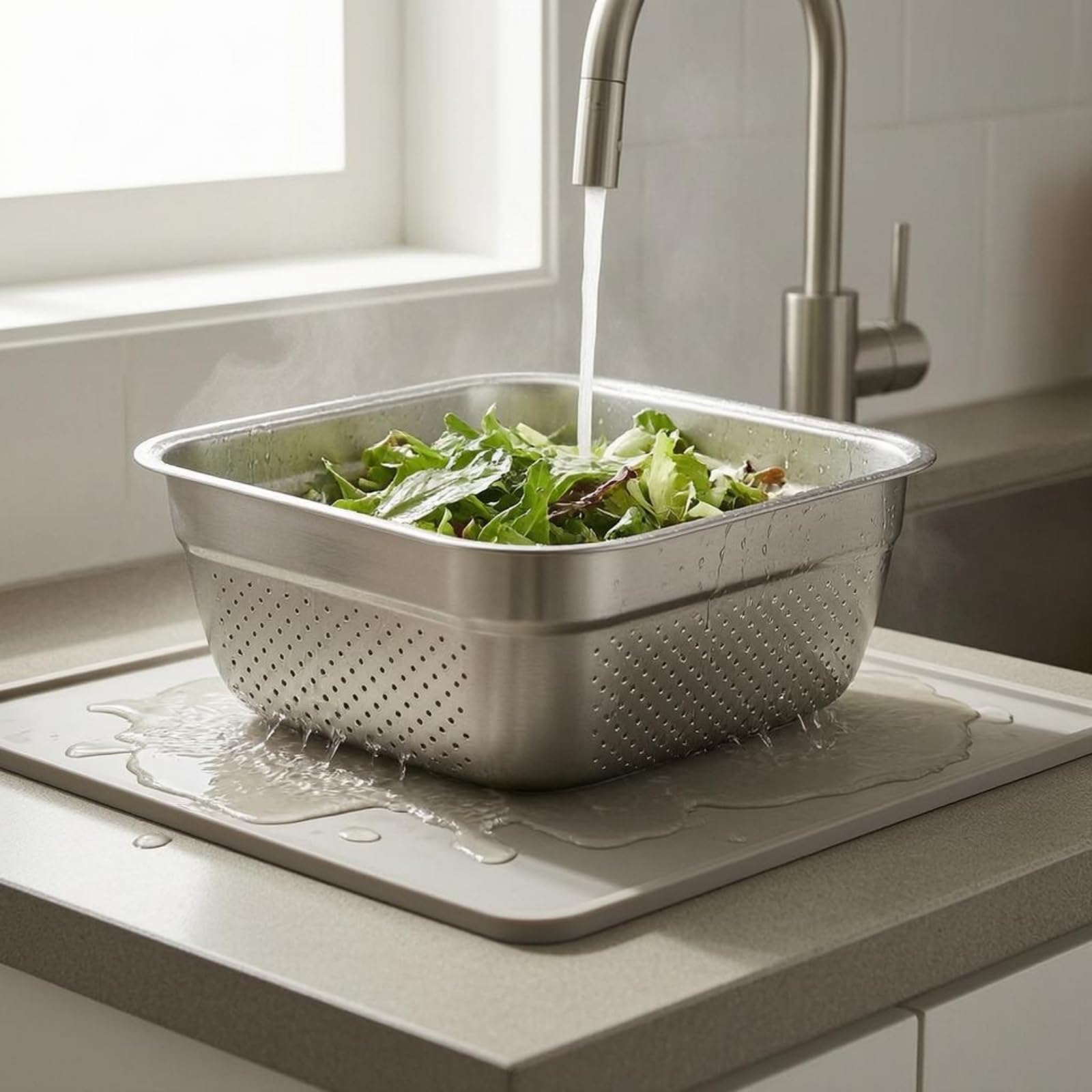 Lavabo de Acero Inoxidable Multifuncional con Forma Práctica y Fondo Reforzado Útil para Contener Agua O Ingredientes Adecuado para Cocina y Labores Domésticas, 40cm
