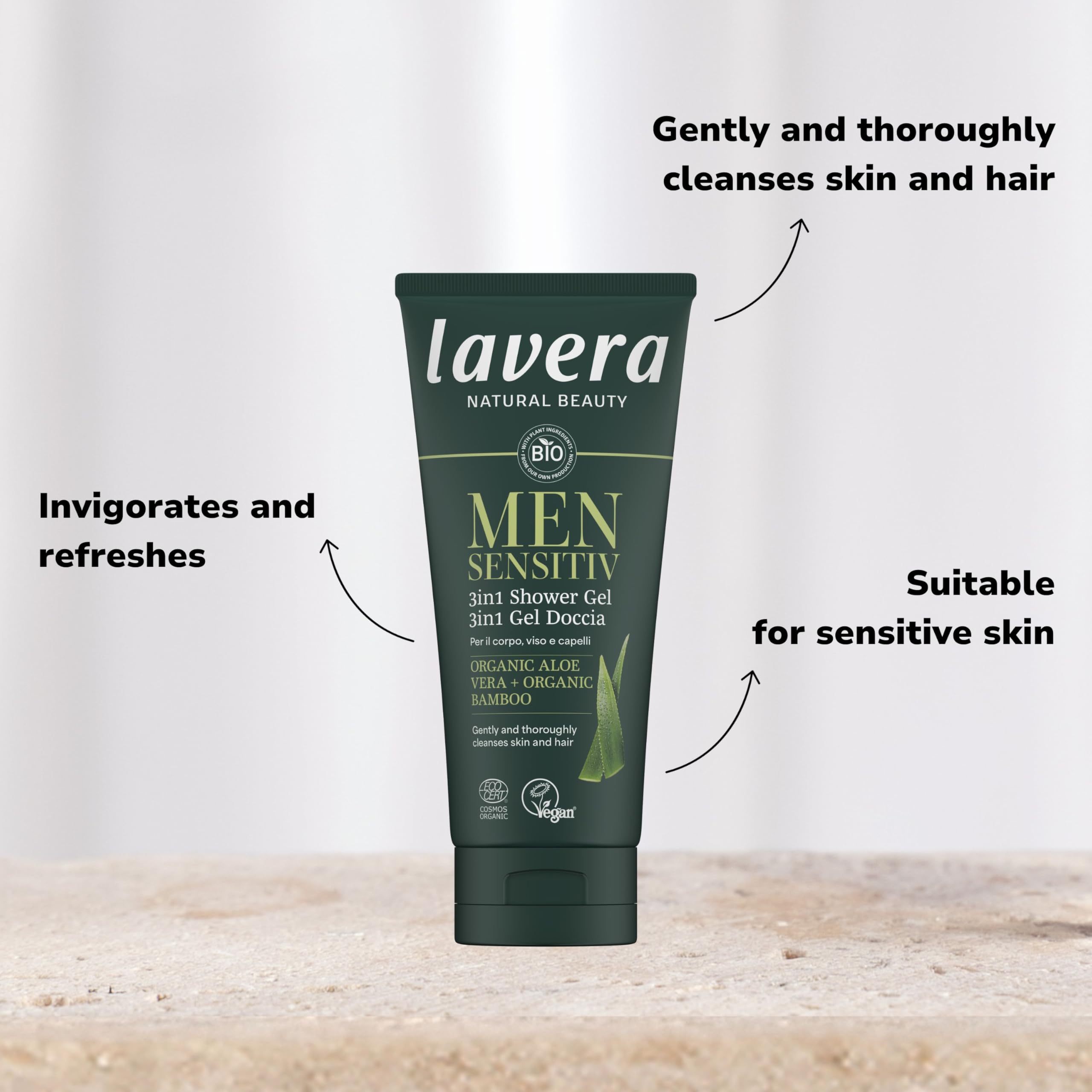 lavera Men sensitiv 3in1 Shower Gel, refreshing & revitalising, for sensitive skin, organic bamboo & organic aloe vera, vegan - Image 3