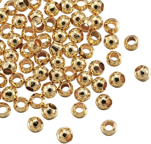 Miniatura 2 de 200 cuentas redondas de latón de oro de 18 quilates, cuentas espaciadoras chapadas en oro, cuentas de bola de metal liso sólido sin costuras para