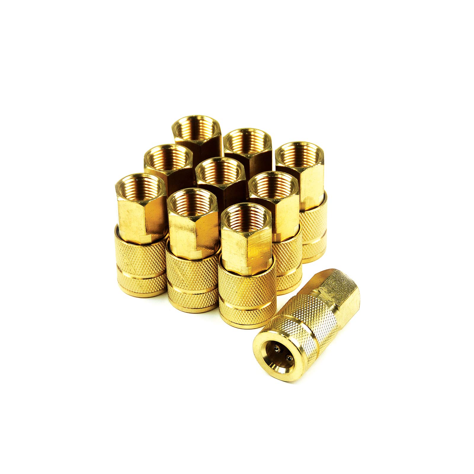 Primefit TC1438FB6-B10-P (10-Pack) 6-Ball Auto Coupler Brass 1/4-Inch x 3/8-Inch Female NPT (BULK)