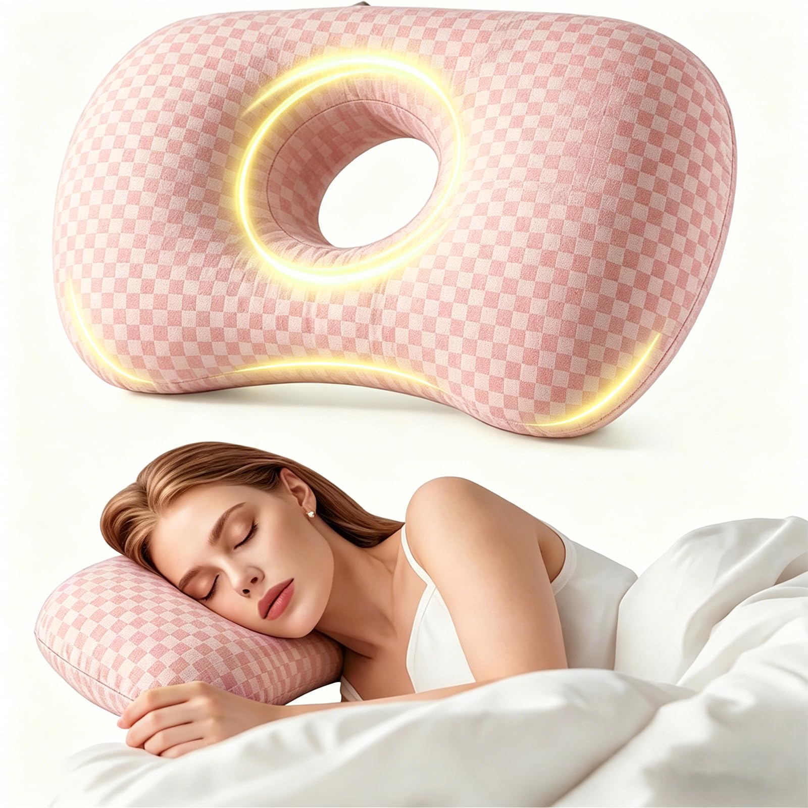 SunYoda Ear Pillow with Hole for Side Sleepers (pink) — image 1