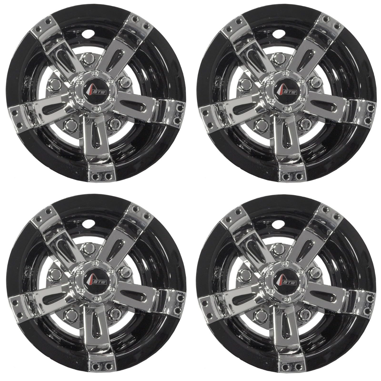 GTW Golf Cart 8 Inch Maverick Golf Cart Wheel Covers (Chrome & Black) | Universal Fit | Set of 4