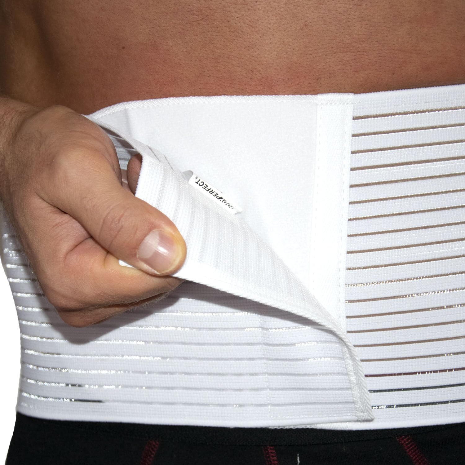 BODYPERFECT Fascia ernia ombelicale Pancera Post operatoria Cintura Post Parto Elasticizzata A Strappo Altezza 16 Cm Made in Italy (Bianco, L)