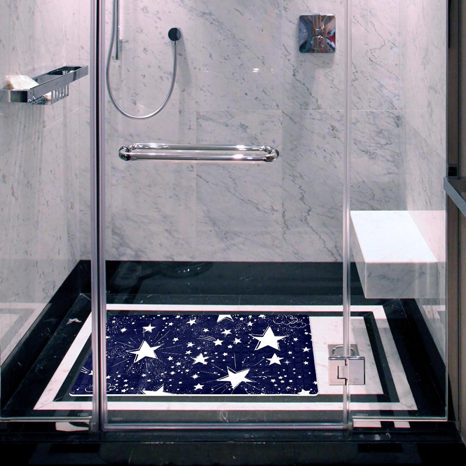 Rutschfeste Badematten für Badezimmer, Motiv: Galaxie, Weltraum, weiße Sterne, Wolken, Marineblau, rechteckige Badewannenmatte, maschinenwaschbar, 40 x 70 cm