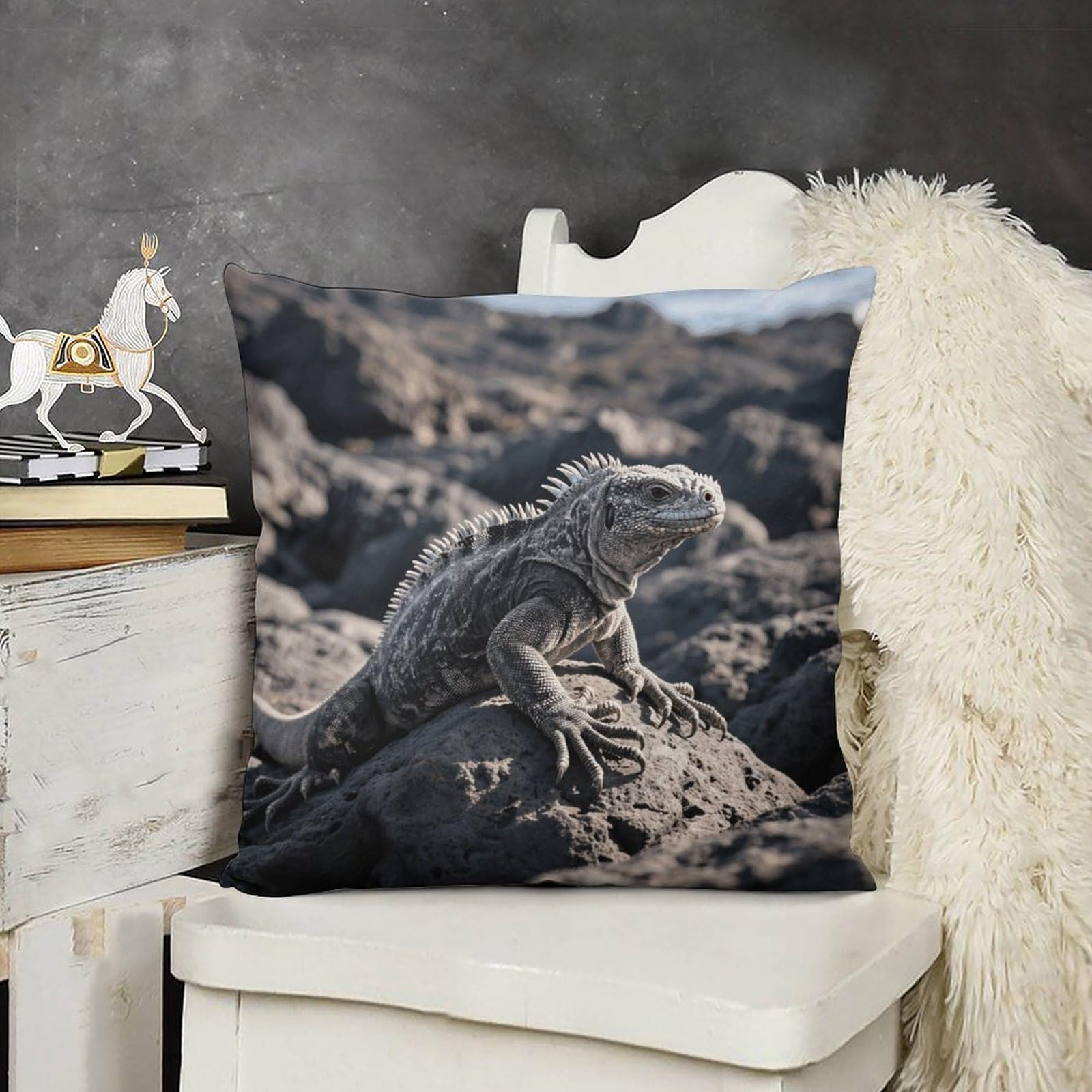 FodPand Boho Farmhouse MarineIguana Pillow Covers with Hidden Zipper 12x12 Soft Plush Cushion Cover Decorative Throw Pillow Cases for Couch Bed Sofa Living Room Indoor Outdoor Home Decor