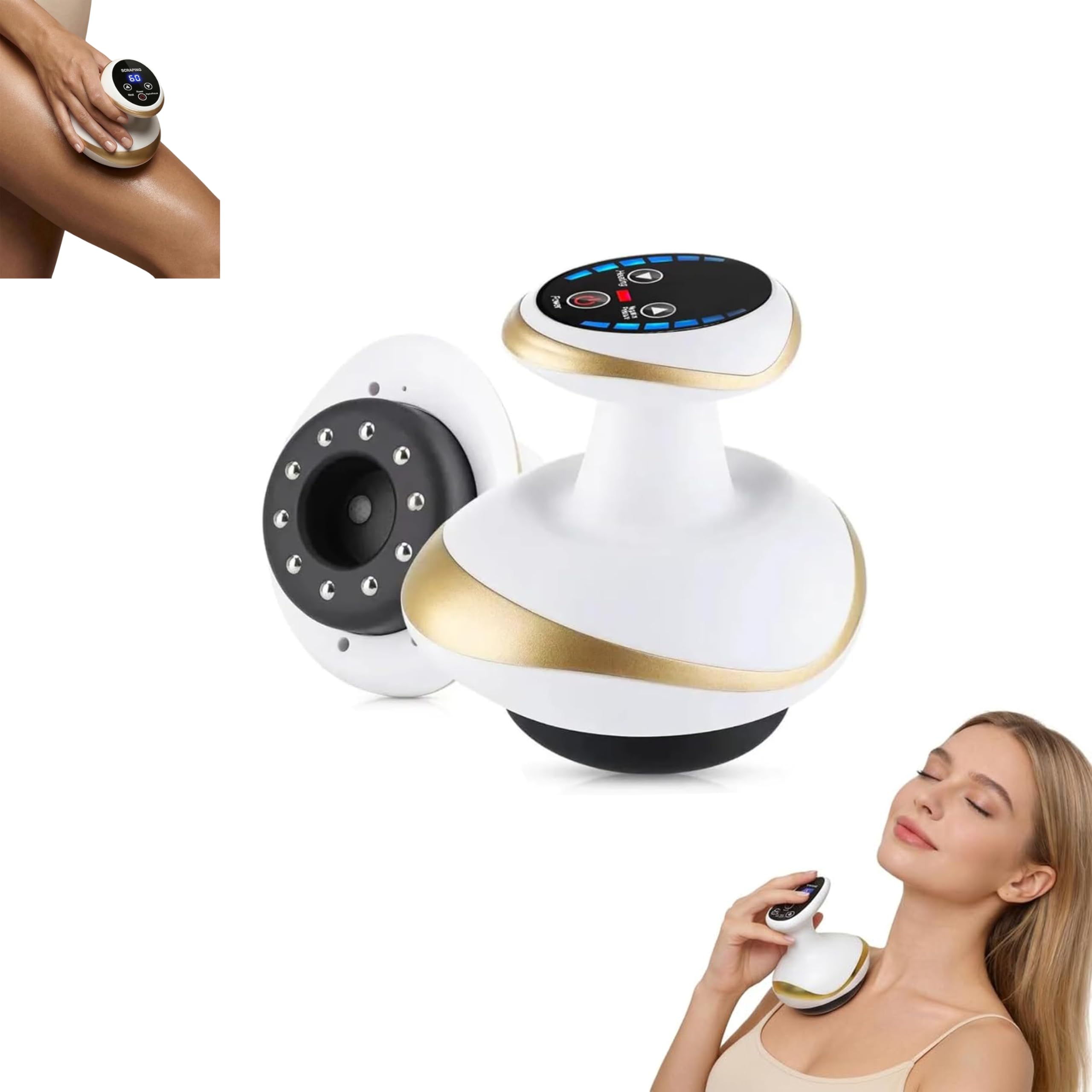 4 en 1 Herramienta de masaje Gua Sha eléctrica, con luz roja 9 niveles de succión y calor, Piel más firme, succión fuerte de presión negativa, herramienta inalámbrica, (1 unidad blanco)