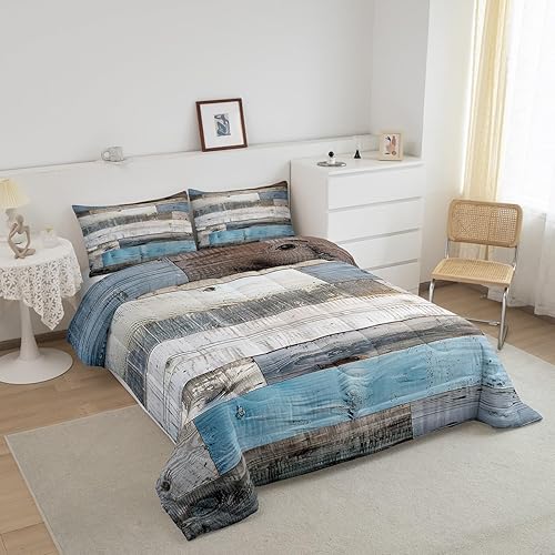 Miniatura 2 de Castle Fairy Juego de Edredón de Rayas de Madera Empalmadas de 3 Piezas Tamaño King, Estilo Casa de Campo Occidental Alternativo de Plumón