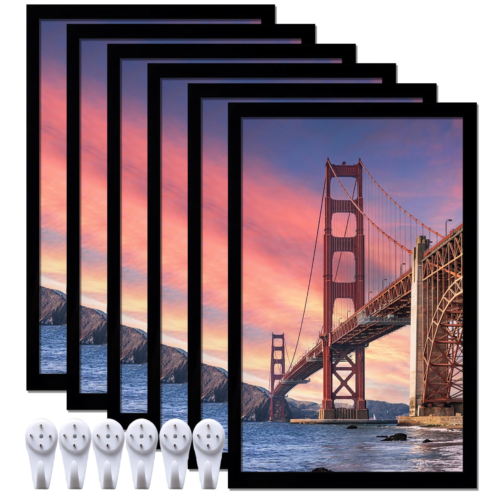 6 Sets 14x22 Picture Frame, Frames for 14 x 22 Canvas Collage Photo Poster Certificate Wall Gallery, High Transparent Horizontal Vertical Black 14 by 22 Inches
