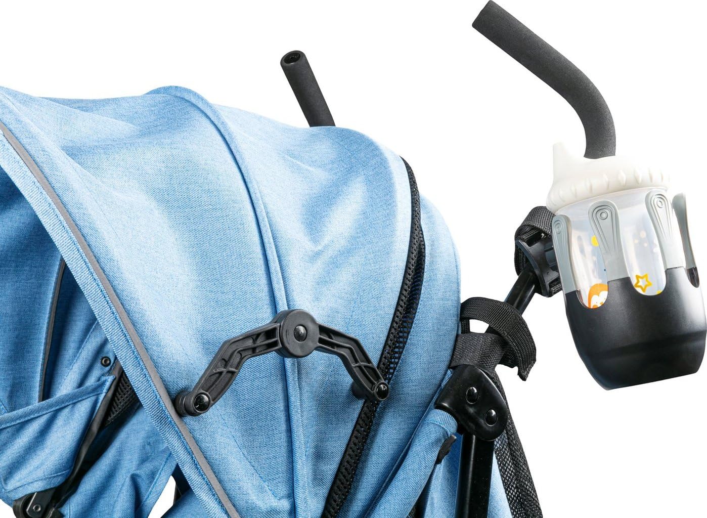 Portabicchiere Da Passeggino Universale Regolabile - Supporto Porta Biberon Con Cinghia In Velcro E Struttura Antiscivolo