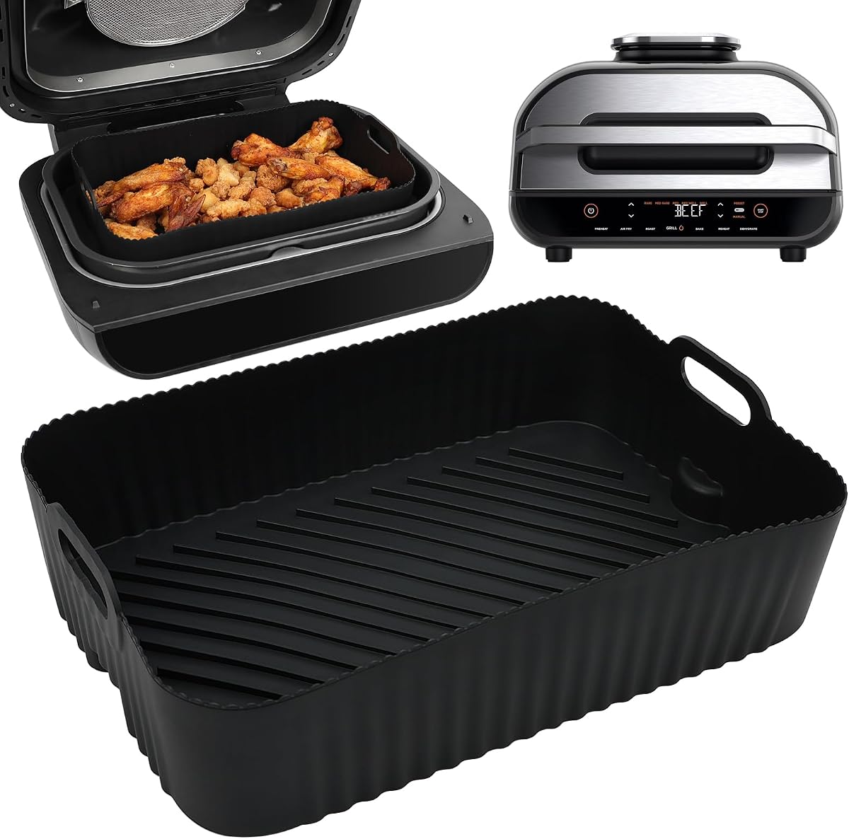 BYKITCHEN Air Fryer Silicone Liners for Ninja FG551/DG551 Smart XL Grill | Rectangle Reusable Silicone Air Fryer Liners Compatible with Ninja XL Indoor Grill Air Fryer, Ninja Foodi Grill Accessories