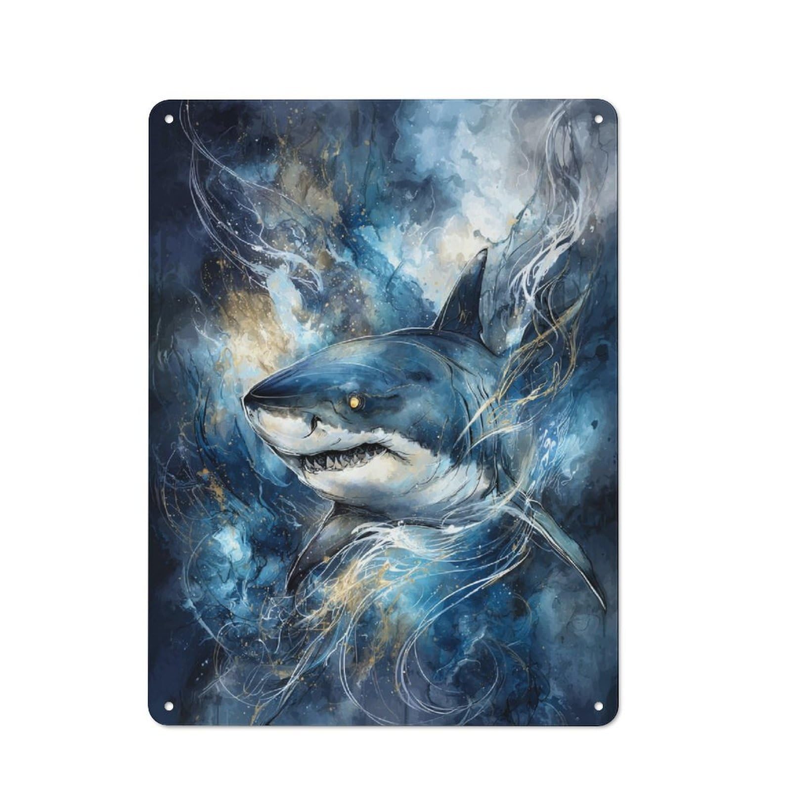 Junmoney Shark In Nebula Modern Vintage Office Metal Sign 40X30cm, Creative Space Decor For Home Office, Reading Corner Or Bedroom
